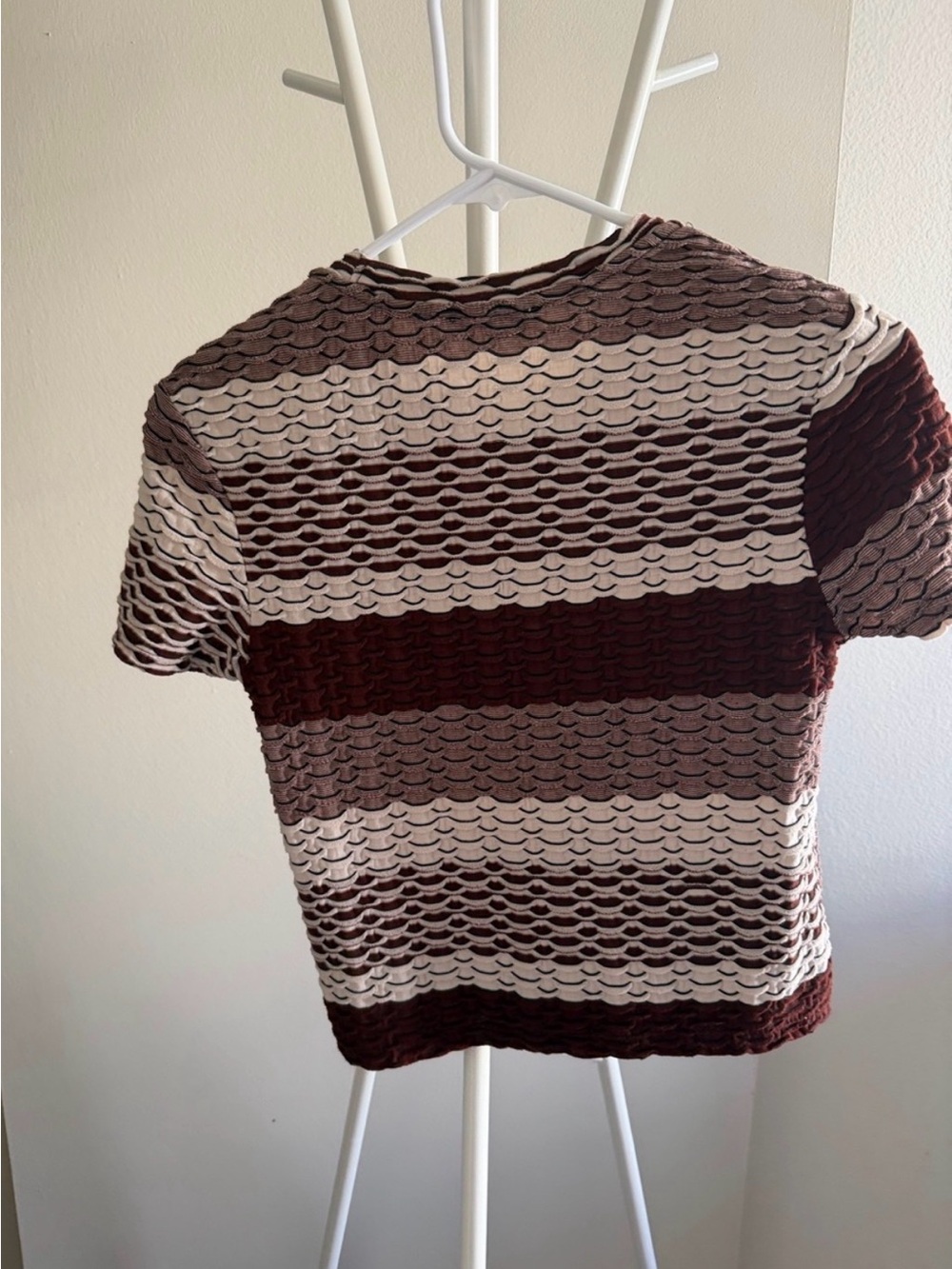 Zara Brown and Cream Textured Short-Sleeve Top